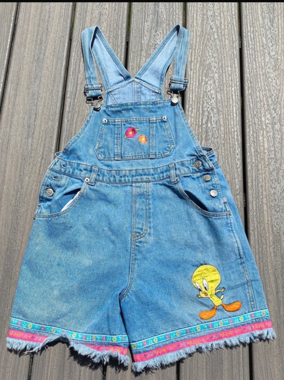 Vintage Tweedy Bird girls overall shorts